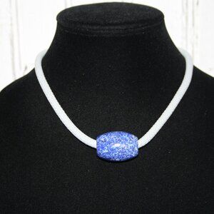 Beautiful gray cord and blue ceramic bead necklace 17-19"